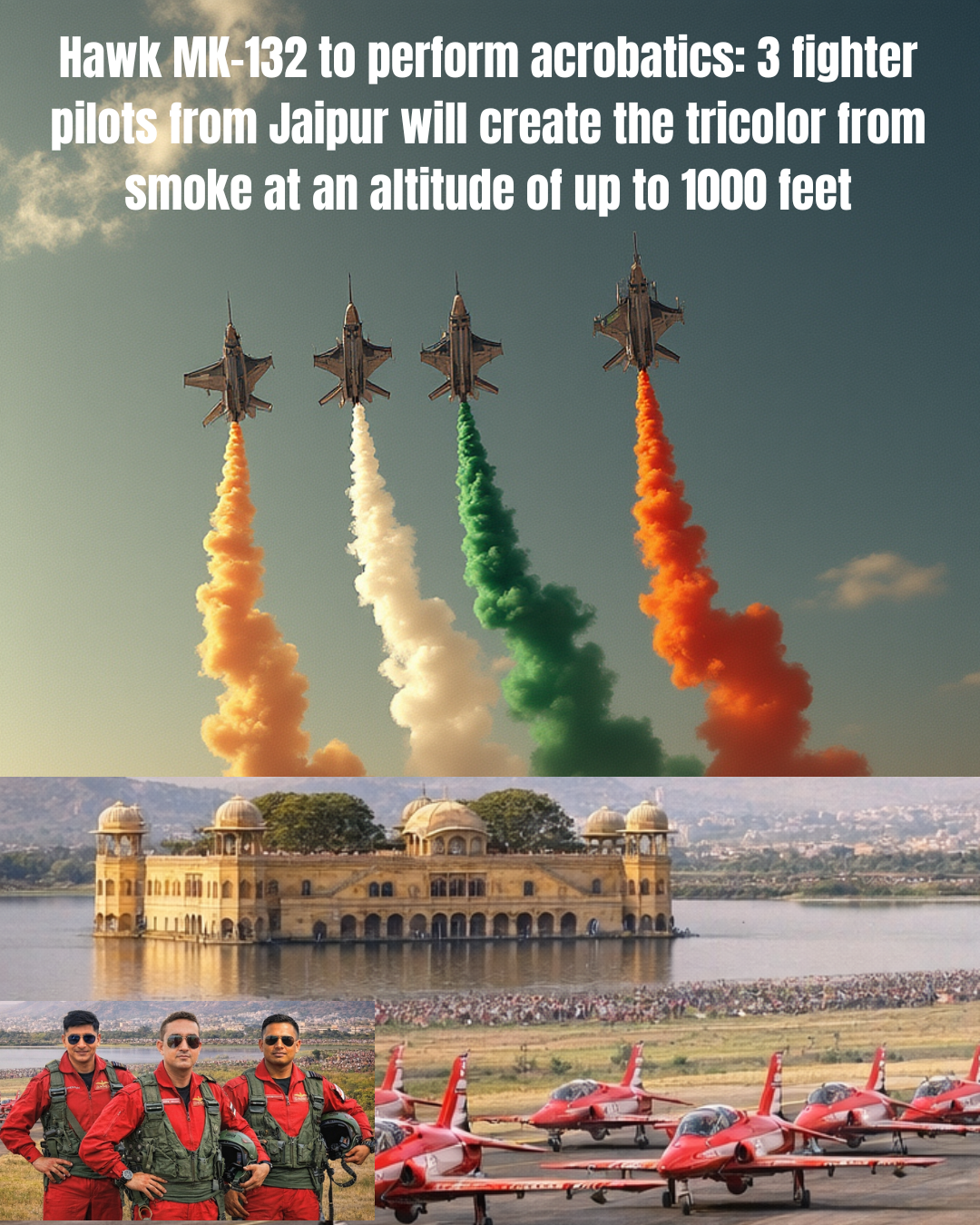 3 fighter pilots from Jaipur will create the tricolor from smoke at an altitude of up to 1000 feet