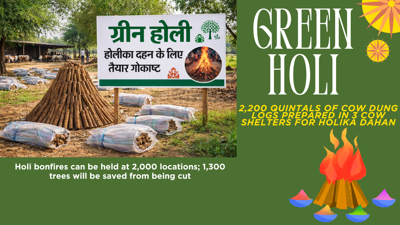 Green Holi: 2,200 Quintals of Cow Dung Logs Prepared in 3 Cow Shelters for Holika Dahan