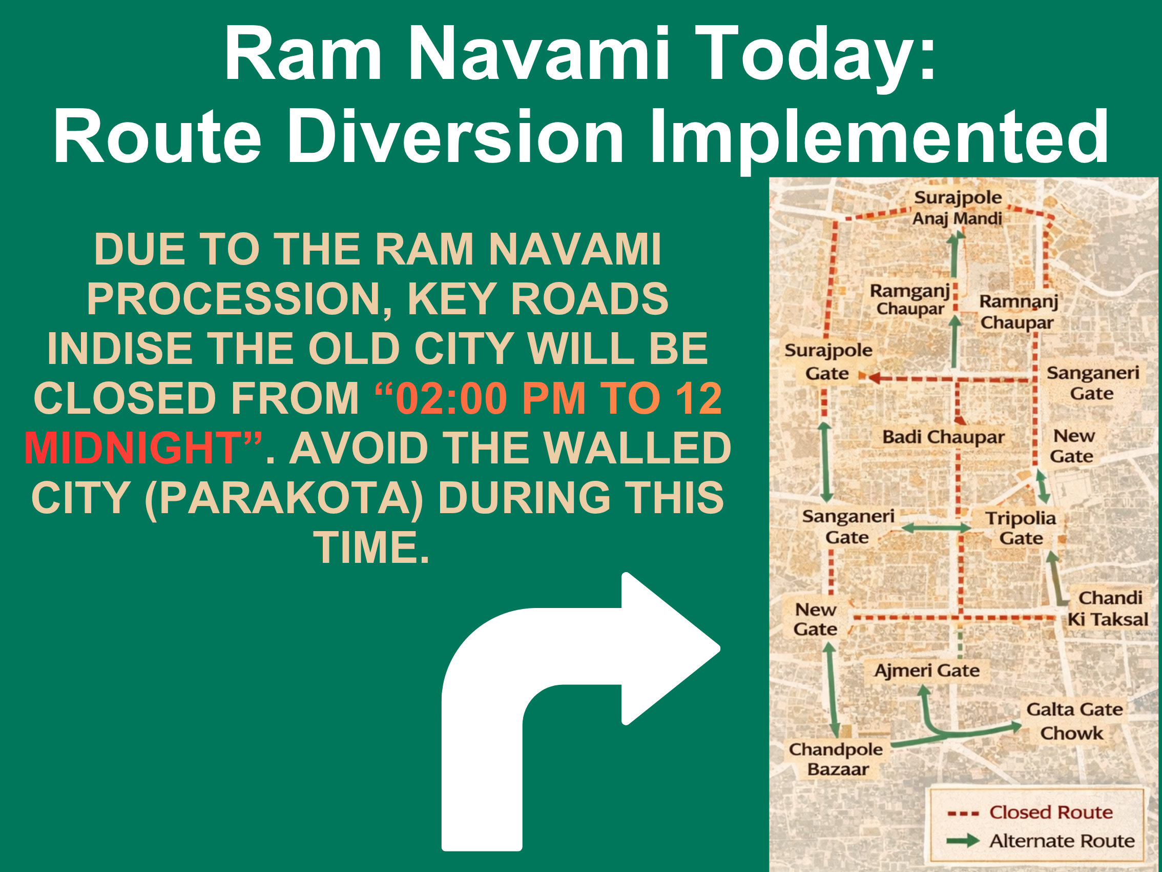 Route Diversion Implemented Procession at 2 PM; Avoid Going Inside the Old City (Parakota) Until 12 Midnight