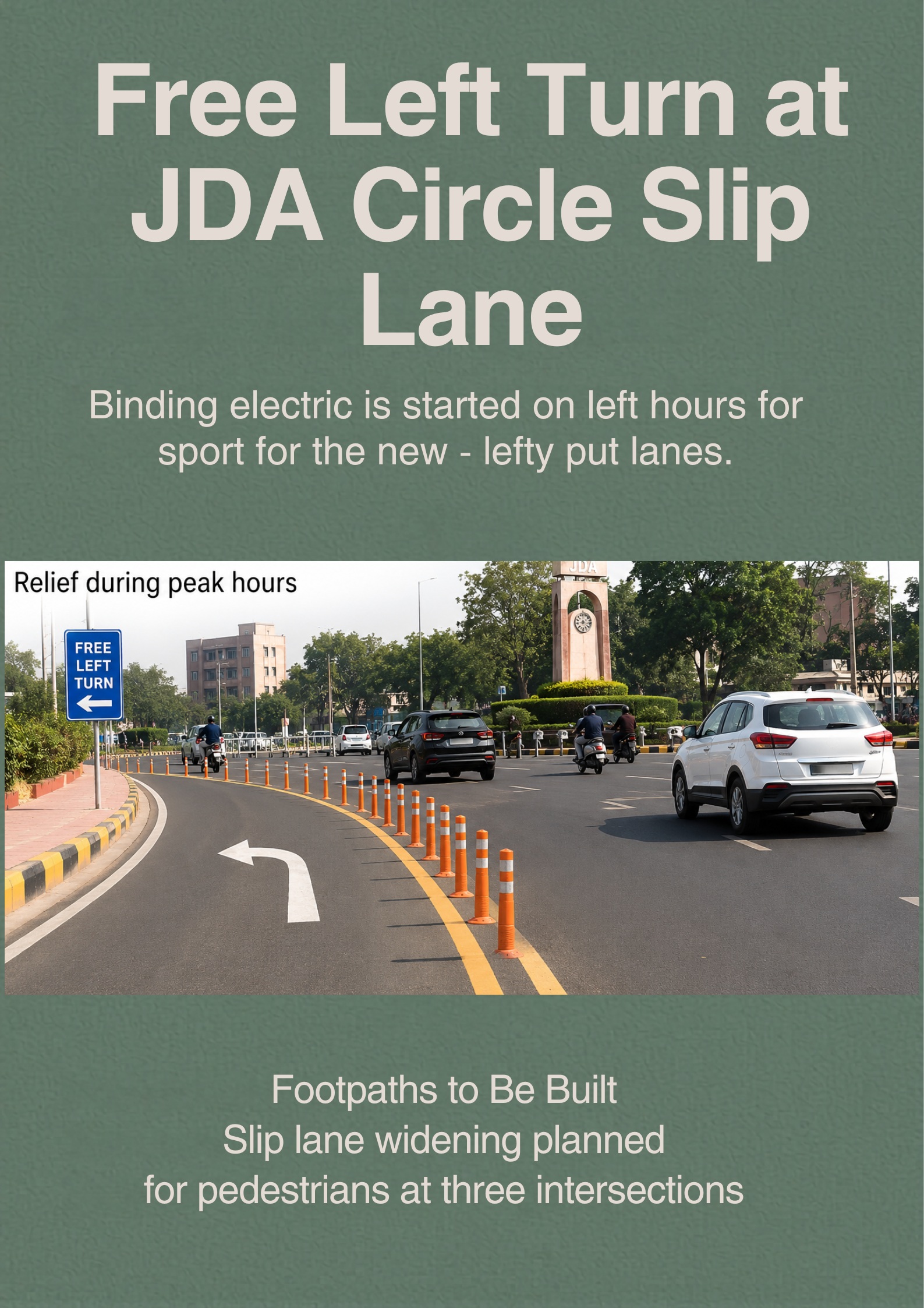 Free Left Turn at JDA Circle, Slip Lane to Be Widened; Relief Expected During Peak Hours